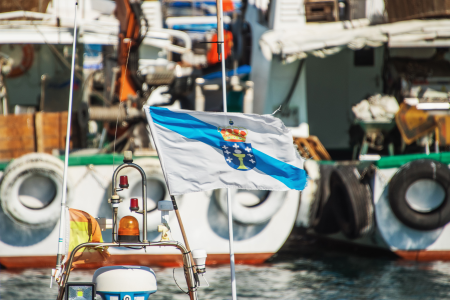 barcos de pesca amarrados en un puerto de Galicia